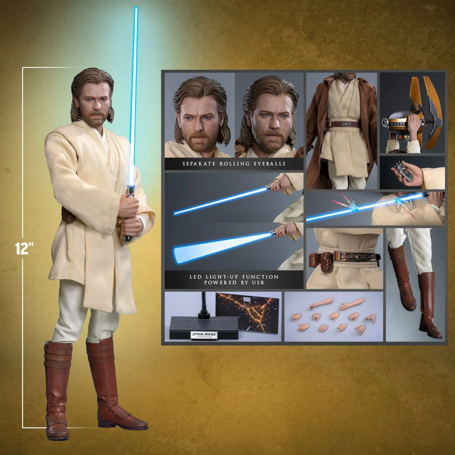 PRE-ORDER Hot Toys Star Wars Attack of the Clones Obi Wan Kenobi  1/6 Scale Collectible Figure - Image 4